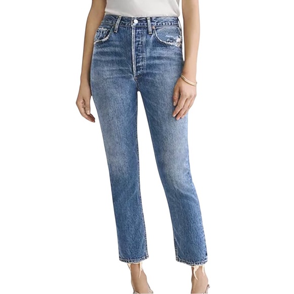Agolde Riley High Rise Cropped Straight Leg Jeans - Picture 3 of 16